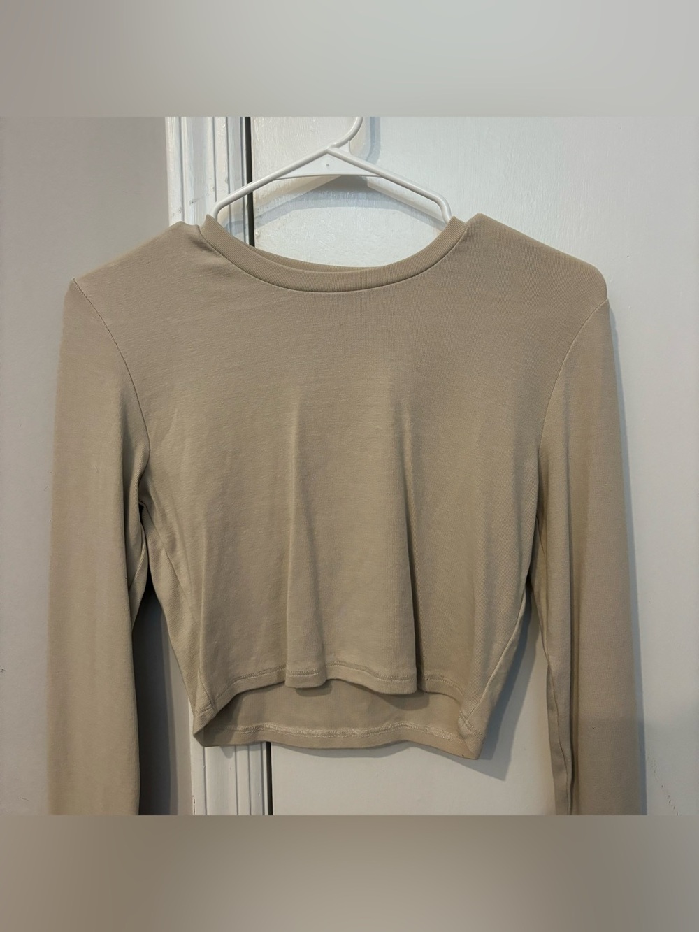 ZARA beige cropped long-sleeve top